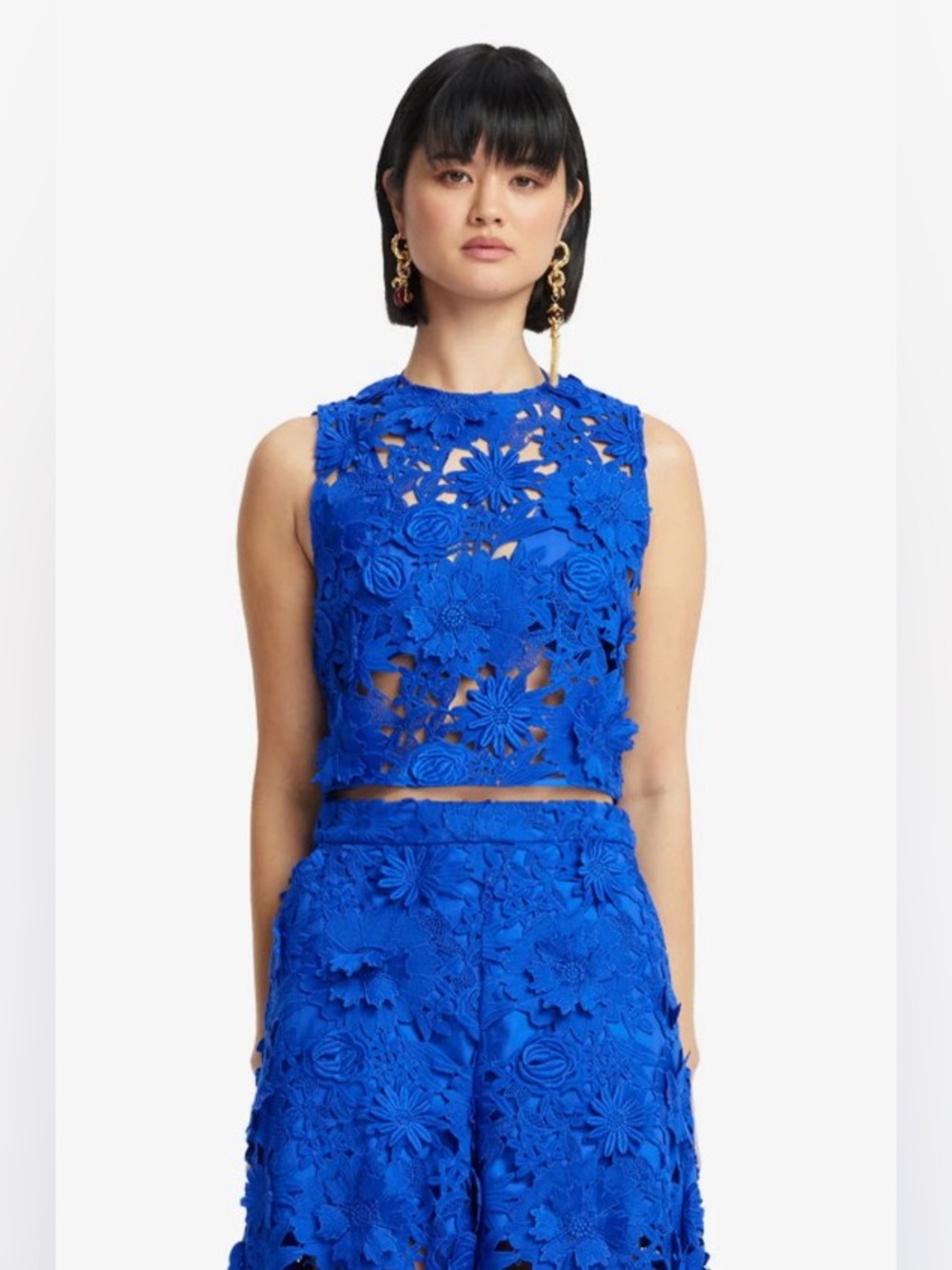 Leo Lin Iris Cobalt Blue 3D Floral Applique Lace Crop Top AU8/US4 NWOT